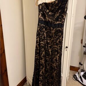 Tadashi Shoji One Shoulder Black and Tan Dress